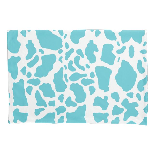 Blue & White Cow Spots Animal Print Pattern Pillow Case (Front)