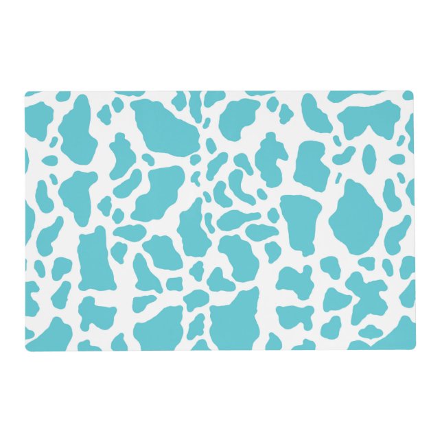 Blue & White Cow Spots Animal Print Pattern Placemat (Front)