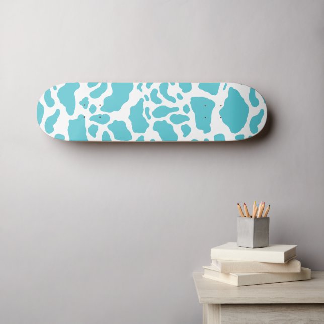 Blue & White Cow Spots Animal Print Pattern Skateboard (Wall Art (Horz))