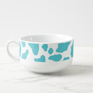 Blue & White Cow Spots Animal Print Pattern Soup Mug