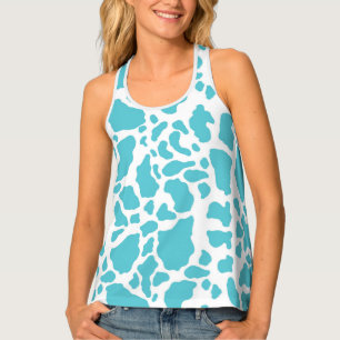 Blue & White Cow Spots Animal Print Pattern Tank Top
