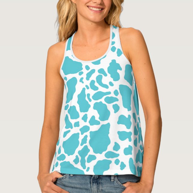 Blue & White Cow Spots Animal Print Pattern Tank Top (Front)