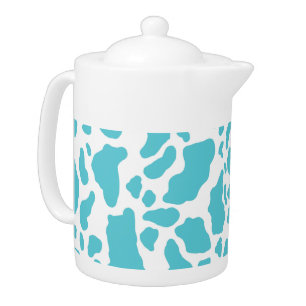 Blue & White Cow Spots Animal Print Pattern Teapot