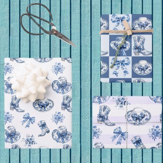 Blue White Cowgirl Toile Chinoiserie Farmhouse