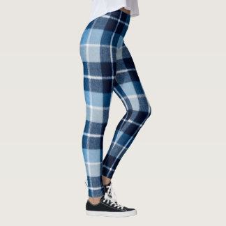 Blue White Cozy Plaid Flannel Leggings