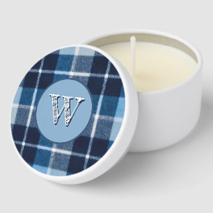Blue White Cozy Plaid Flannel Mini Candle Favors