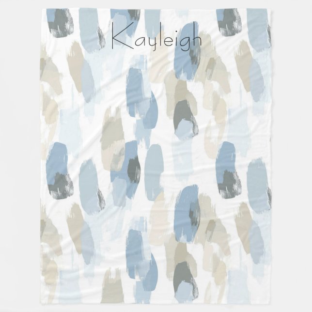 Blue White Cream Abstract Fleece Blanket (Front)