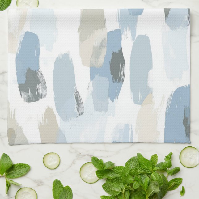 Blue White Cream Abstract Wedding Kitchen Towel (Folded)