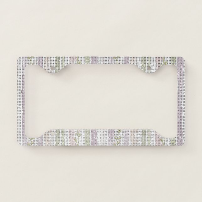 Blue White Cream Green Wavy Abstract Sparkle License Plate Frame (Front)