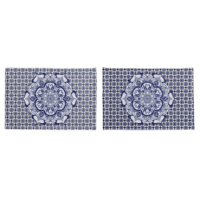 Blue & White creature mandala Pillow Case (Back-Set)