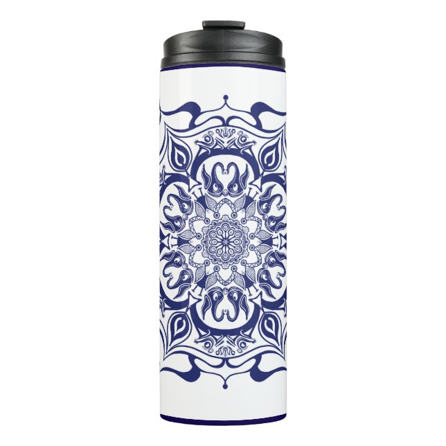 Blue & White creature mandala Thermal Tumbler (Front)