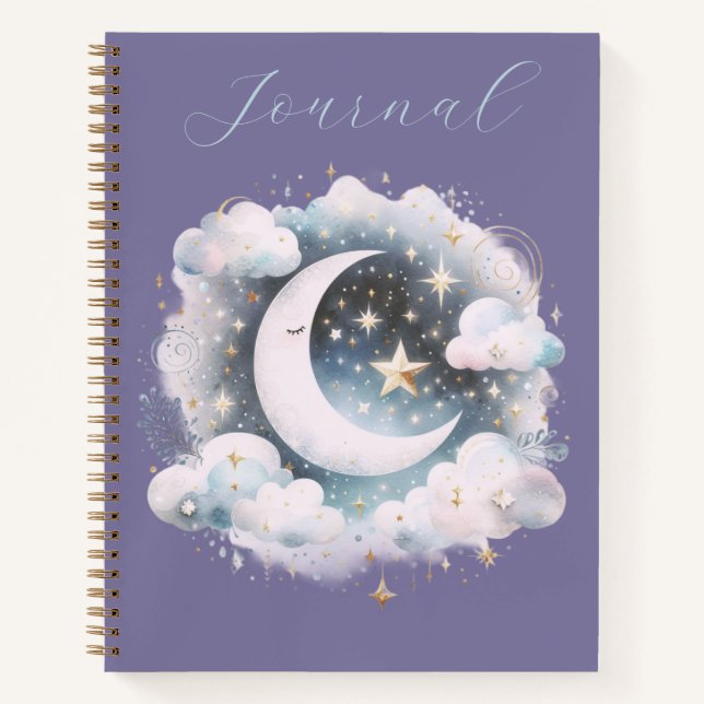 Blue & White Crescent Moon Celestial Boho Journal (Front)