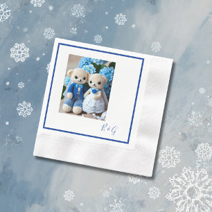 blue white crochet figurine wedding couple  napkins