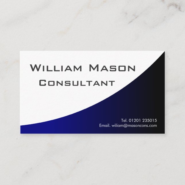 Blue White Curved, Professional Business Card (Front)