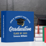 Blue White Custom 2024 Graduation Photo Album 3 Ring Binder<br><div class="desc">This modern blue and white custom senior graduation photo album features your high school or college name for the class of 2024. Customize with your graduating year under the chic handwritten script and black grad cap for a great personalized graduate binder keepsake gift. Fill with your photos or memorabilia.</div>