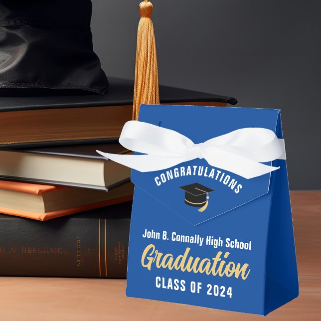 Blue White Custom 2025 School Graduation Party Favor Boxes (Creator Uploaded)