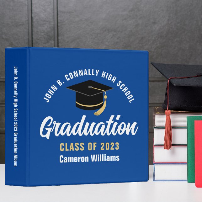 Blue White Custom Graduation Keepsake 3 Ring Binder (Creator Uploaded)