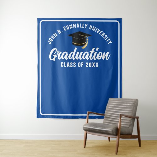 Blue White Custom Graduation Party Photo Booth Tapestry