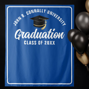 Blue White Custom Graduation Party Photo Booth Tapestry