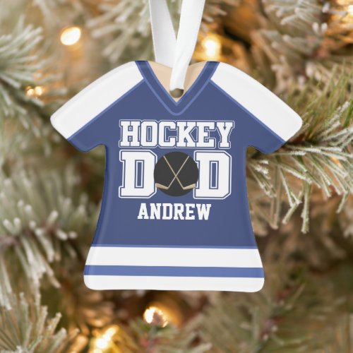 BlueWhite Custom Hockey Dad Jersey Ornament
