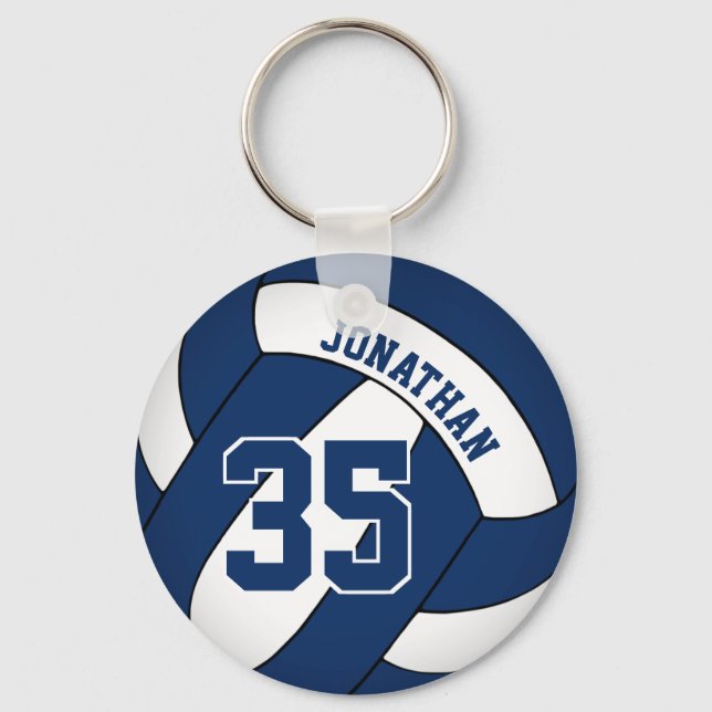 blue white custom jersey number volleyball keychain (Front)