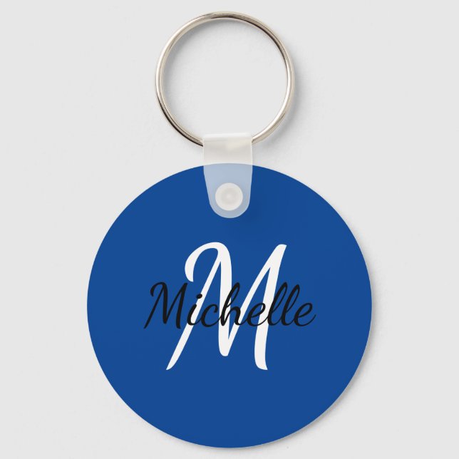 Blue & White Custom Monogram Cute Keychain (Front)