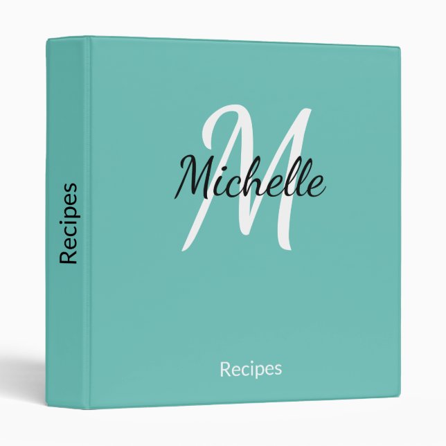 Blue & White Custom Monogram Cute Simple Elegant 3 Ring Binder (Front/Spine)