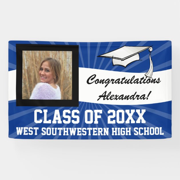 Blue/White Custom Photo Graduation Sign