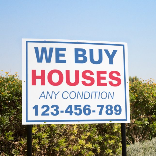 Blue White Custom We Buy Houses Real Estate Sign (real estate investor we buy houses simple lawn sign)