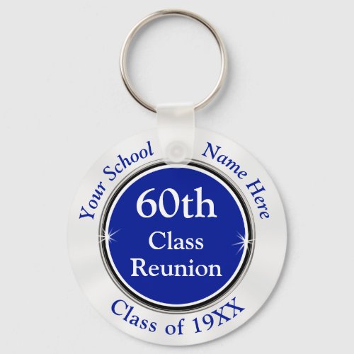 Blue White Customizable 60th Class Reunion Gifts Keychain