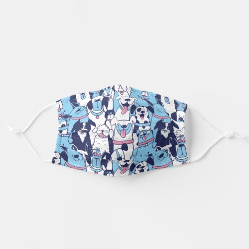Blue white cute dogs pattern animal lover doodle adult cloth face mask