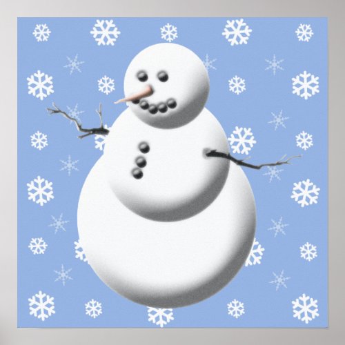 Blue  White Cute Holiday Snowman Poster