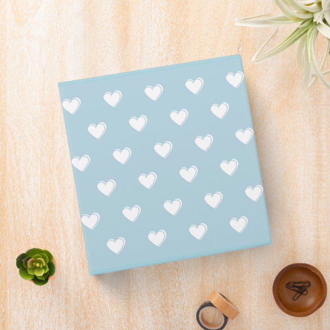Blue White Cute Simple Heart Pattern 3 Ring Binder (In Situ)