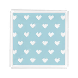 Blue White Cute Simple Heart Pattern Acrylic Tray