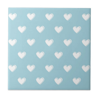 Blue White Cute Simple Heart Pattern Ceramic Tile