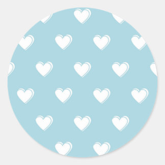 Blue White Cute Simple Heart Pattern Classic Round Sticker