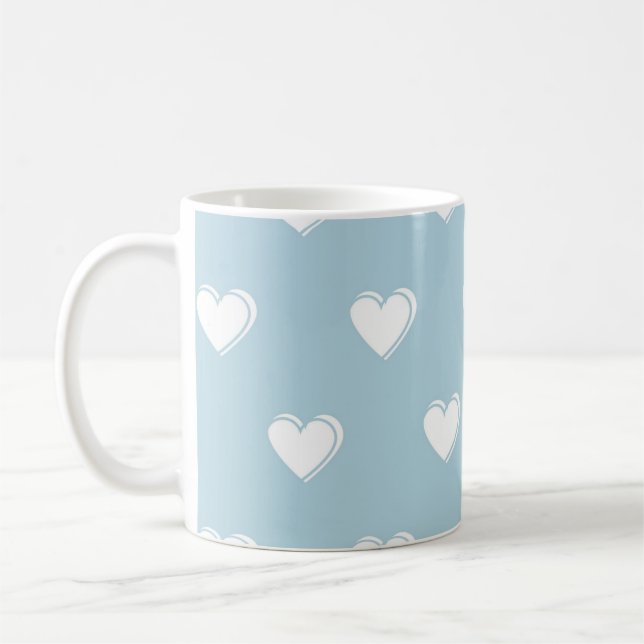 Blue White Cute Simple Heart Pattern Coffee Mug (Left)