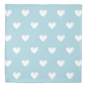 Blue White Cute Simple Heart Pattern Duvet Cover