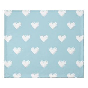 Blue White Cute Simple Heart Pattern Duvet Cover