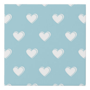Blue White Cute Simple Heart Pattern Faux Canvas Print