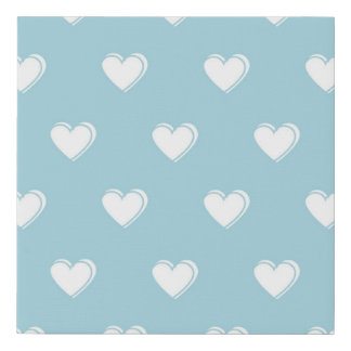 Blue White Cute Simple Heart Pattern Faux Canvas Print