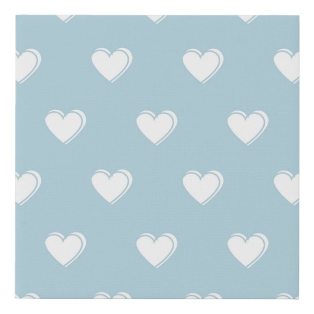 Blue White Cute Simple Heart Pattern Faux Canvas Print (Front)