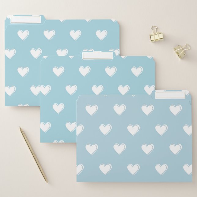 Blue White Cute Simple Heart Pattern File Folder (Set)