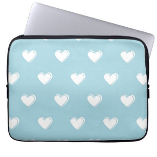 Blue White Cute Simple Heart Pattern Laptop Sleeve