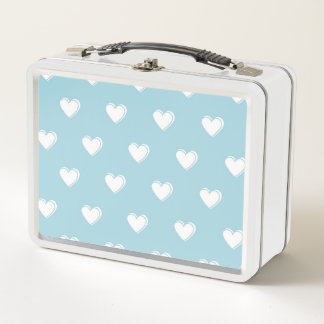 Blue White Cute Simple Heart Pattern Metal Lunch Box