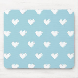 Blue White Cute Simple Heart Pattern Mouse Pad