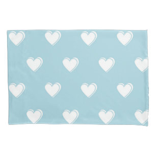 Blue White Cute Simple Heart Pattern Pillow Case