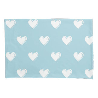 Blue White Cute Simple Heart Pattern Pillow Case