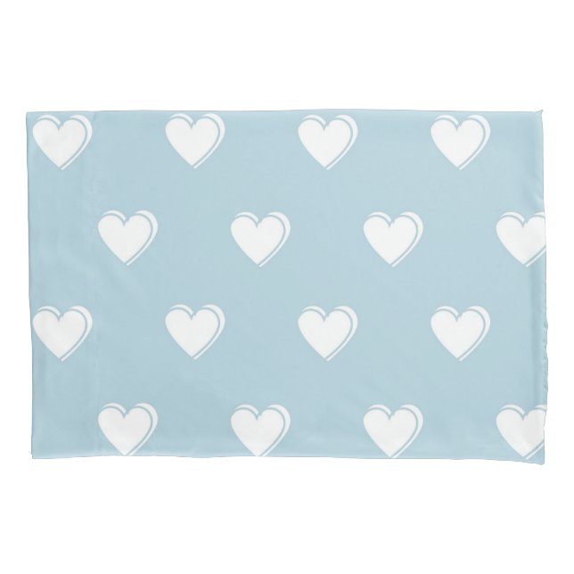 Blue White Cute Simple Heart Pattern Pillow Case (Front)