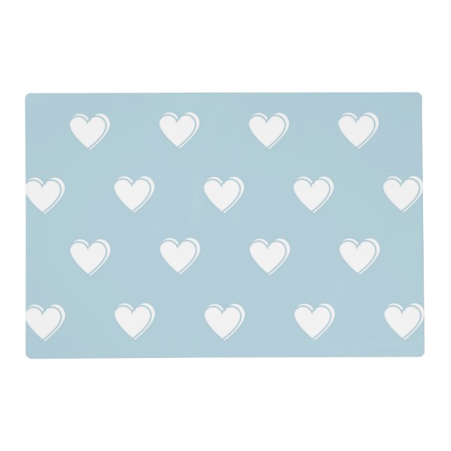 Blue White Cute Simple Heart Pattern Placemat (Front)